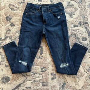 Express Women's Dark Indigo Distressed Skinny Jeans